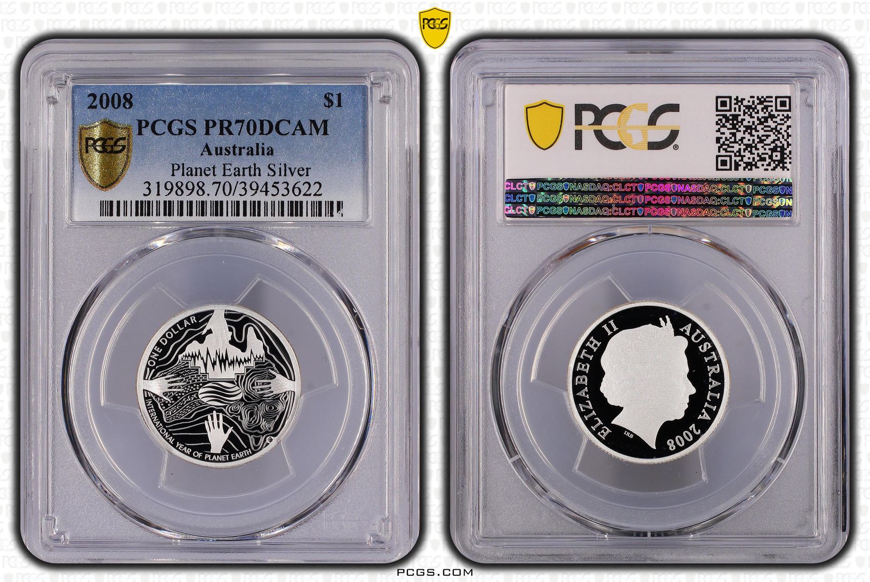 380 · 2008 Australia One Dollar, $1 Silver Planet Earth Silver PCGS - PR70DCAM POP 8/0 -622