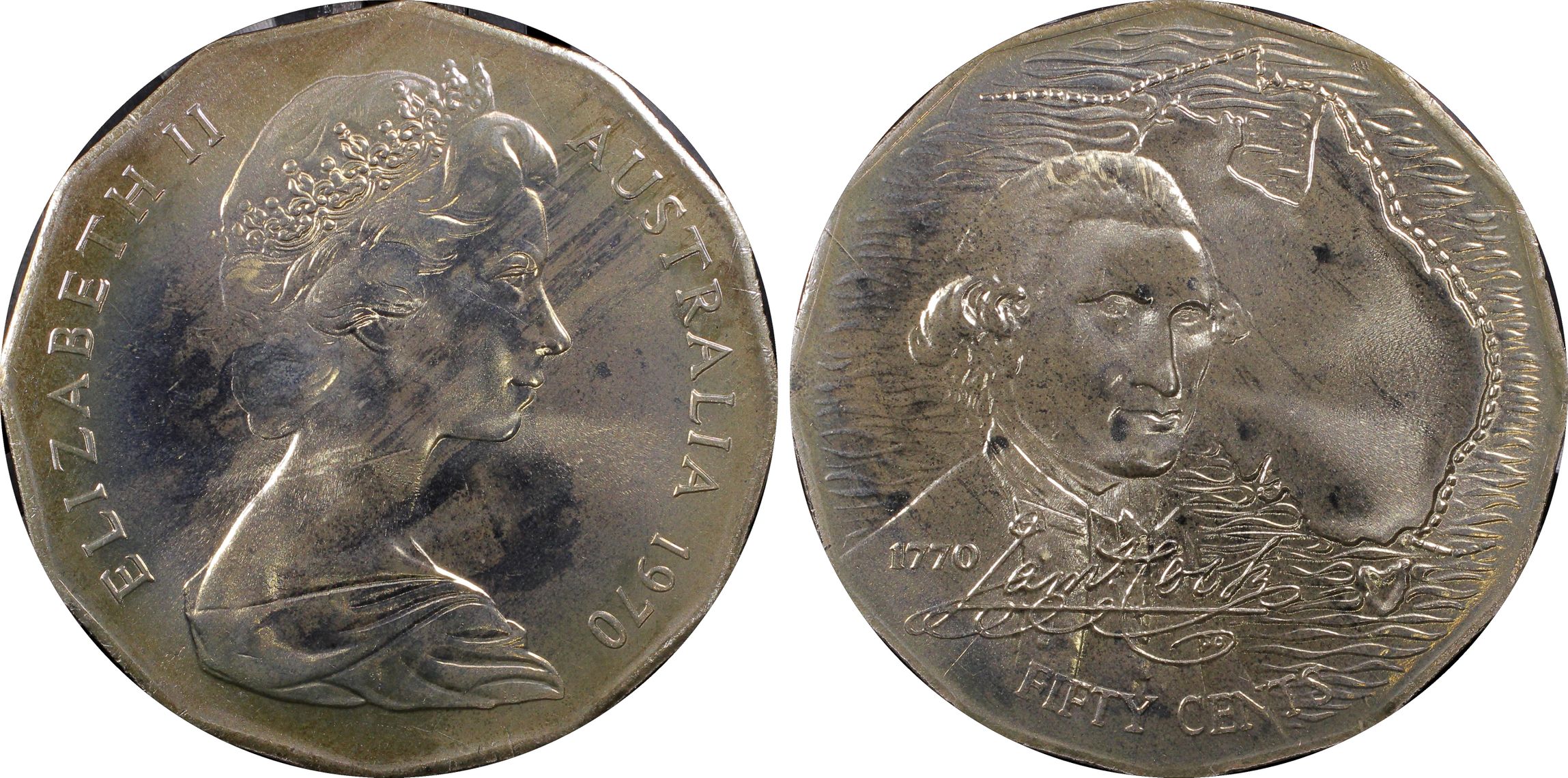 Elizabeth II, Captain Cook, Fifty Cent, 1970, PCGS MS67
