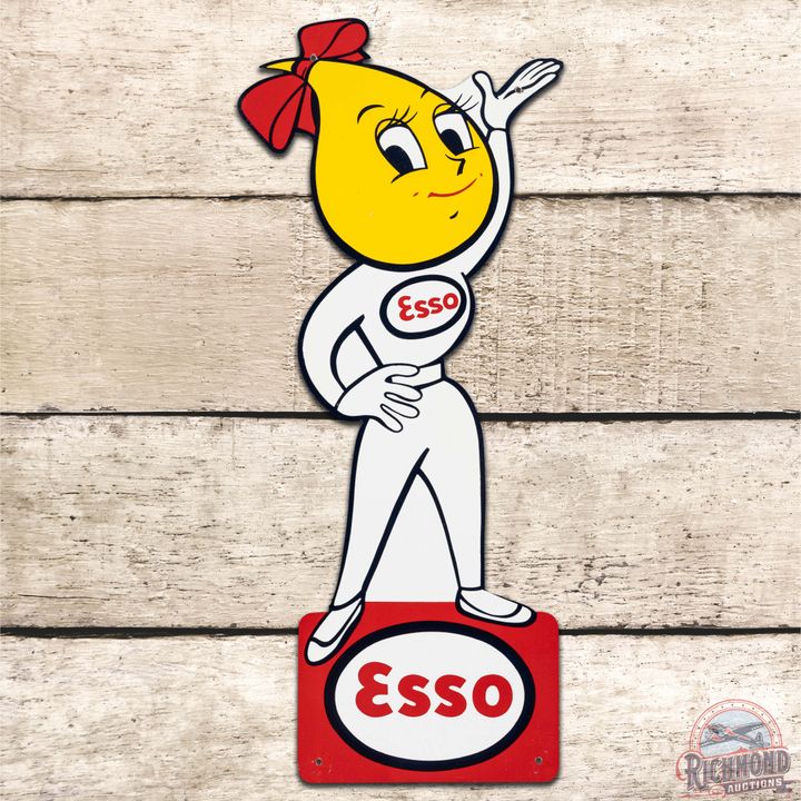 1963 Esso Service Station Die Cut SS Tin Esso Girl Sign