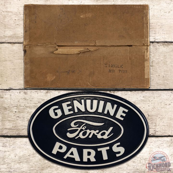 Amazing NOS Ford Embossed Soybean Ford Genuine Parts Oval Sign w/ Original Box