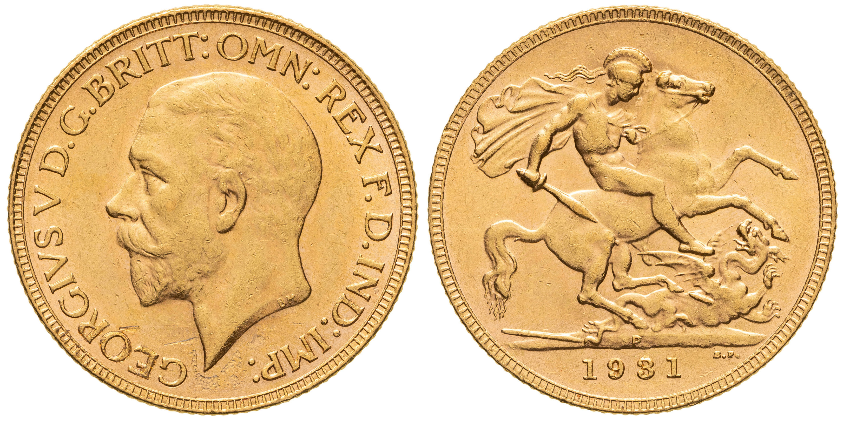 George V, St George Reverse, Sovereign, 1931-P, aUNC