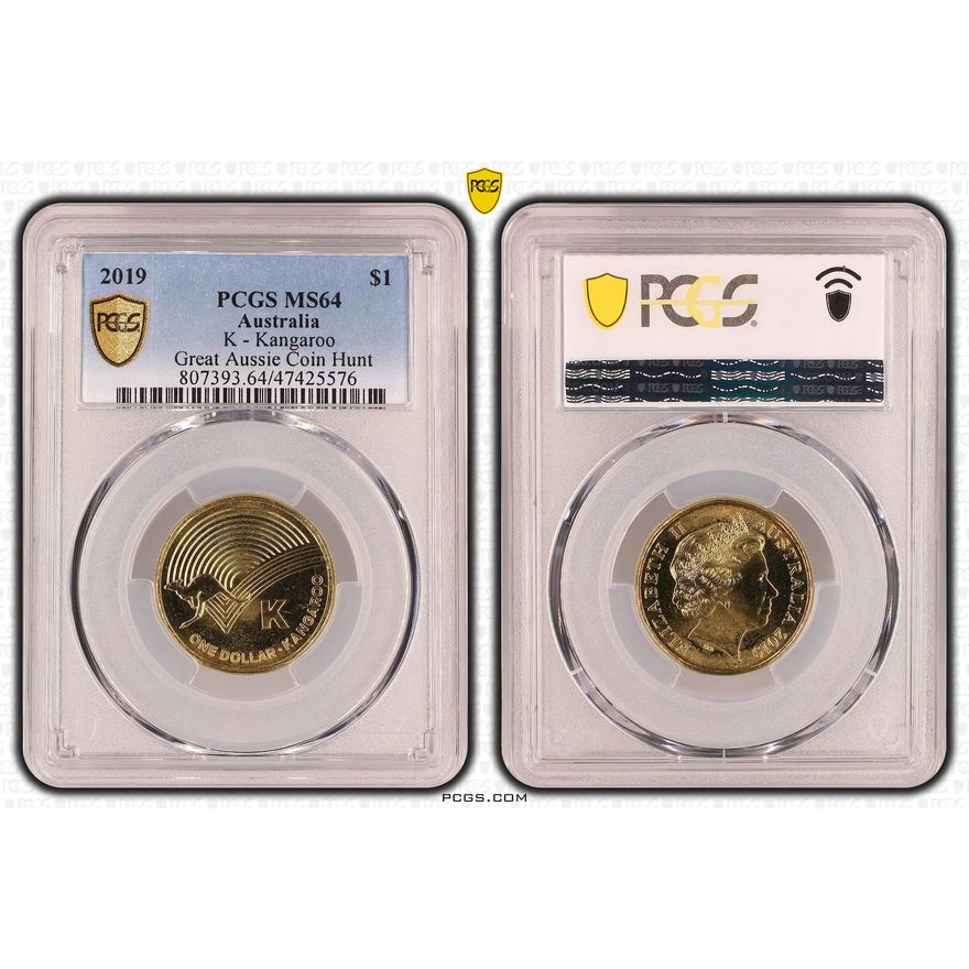 K - Kangaroo Great Aussie Coin Hunt, One Dollar, 2019, PCGS MS 64