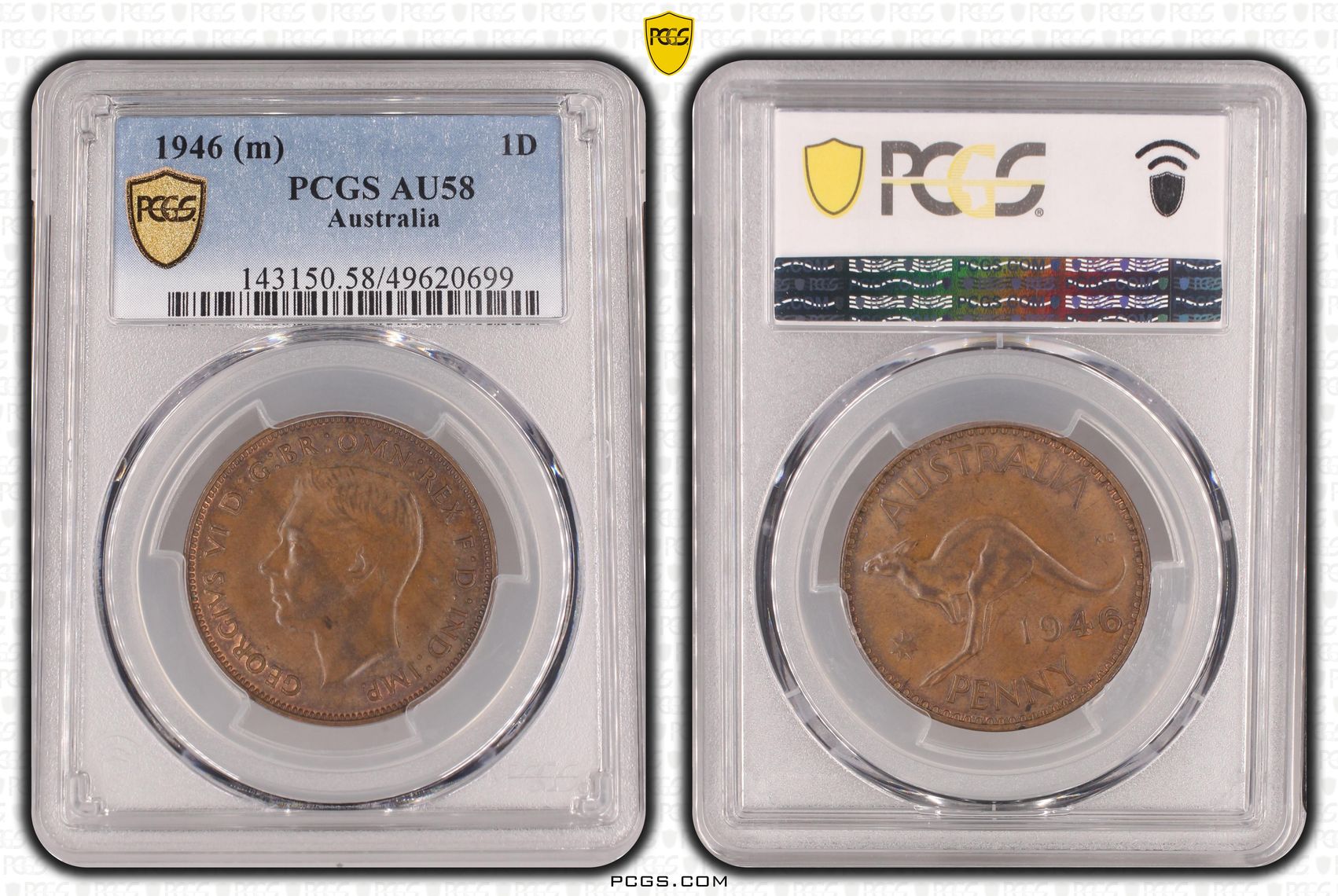 George VI, Penny, 1946, PCGS AU58BN