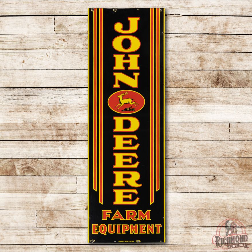 6' John Deere 4-Legged Logo Farm Equipment Double Sided Porcelain Vertical Sign TAC 9.25