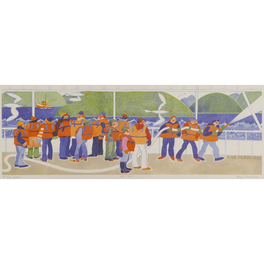 Rie Munoz ''Fire Drill'' 1996 Signed Print 10'' x 23'' Sheet.