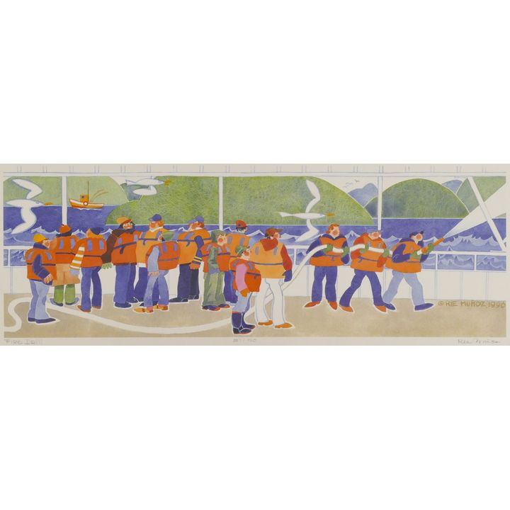 Rie Munoz ''Fire Drill'' 1996 Signed Print 10'' x 23'' Sheet.