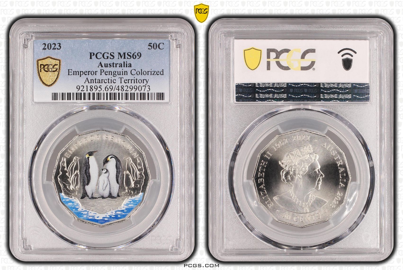 Emperor Penguin Colorized , Fifty Cent, 2023, PCGS MS69