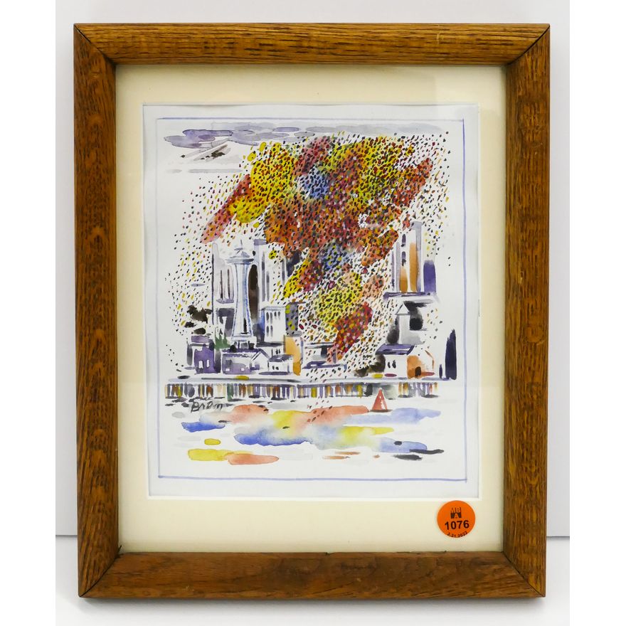 Brom Wikstrom Seattle Waterfront Watercolor Framed. 11''x9''