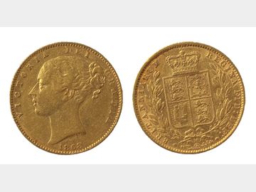 1868 Queen Victoria Young Head #Die 14 London Mint Shield Gold Sovereign
