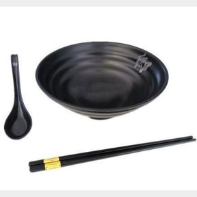 CHINESE DINNER SET - MELAMINE RAMEN BOWL + BLACK SPOON + BLACK ALLOY CHOPSTICKS - 52055/31174