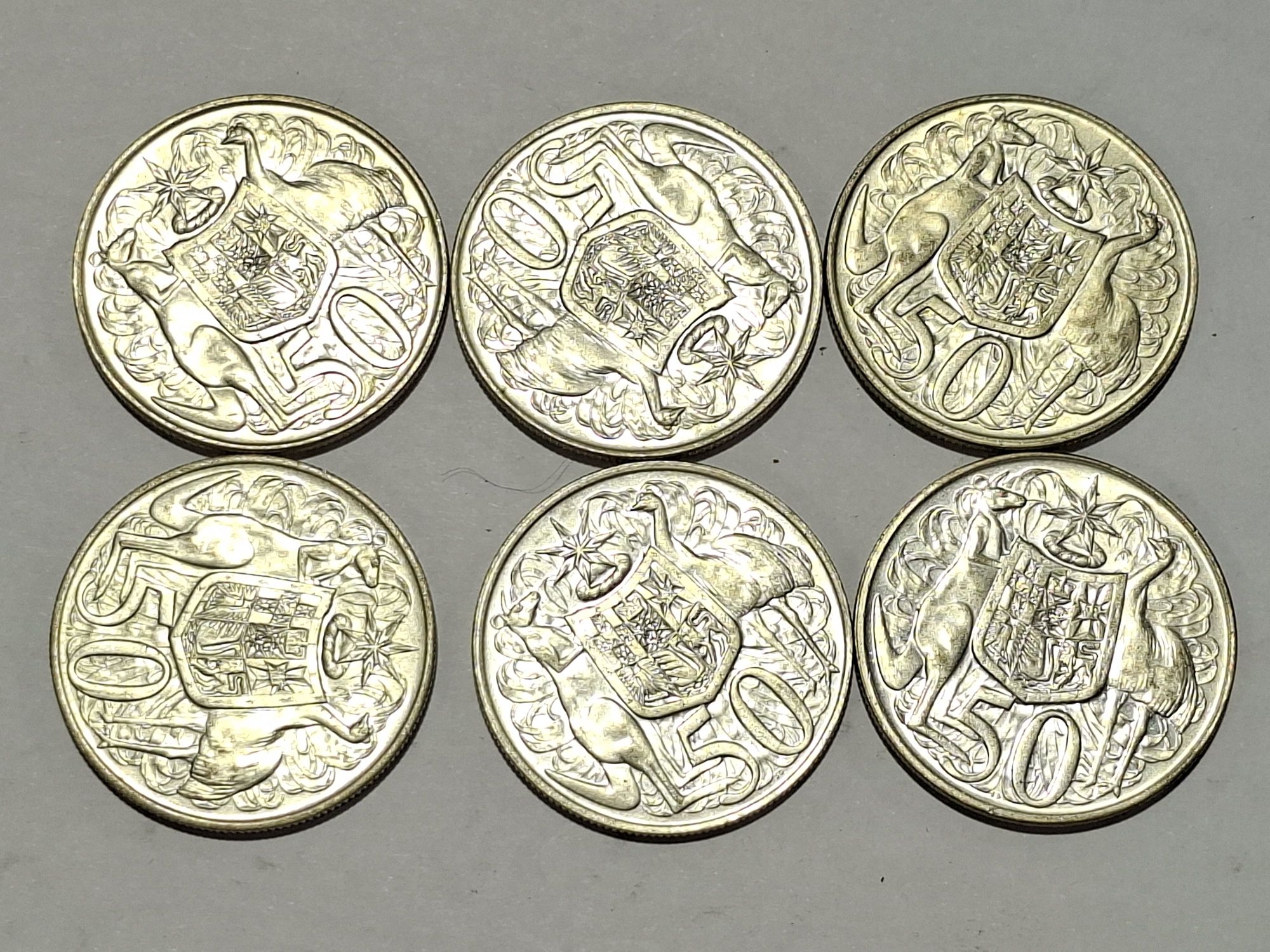Six Round Australian 50c Pieces