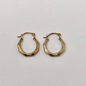 10K Yellow Gold Textured Hoop Pierced Earrings - NEW