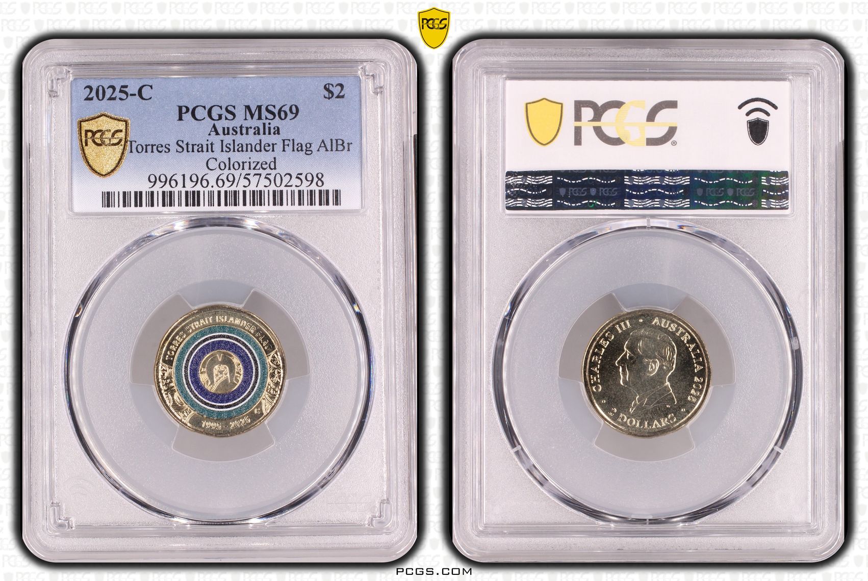 Torres Strait Islander Flag Colourised AlBr, Two Dollar, 2025-C, PCGS MS69