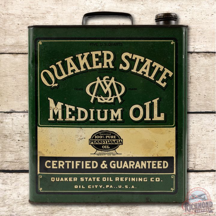 Quaker State Medium Motor Oil Flat 5 Quart Oil Can