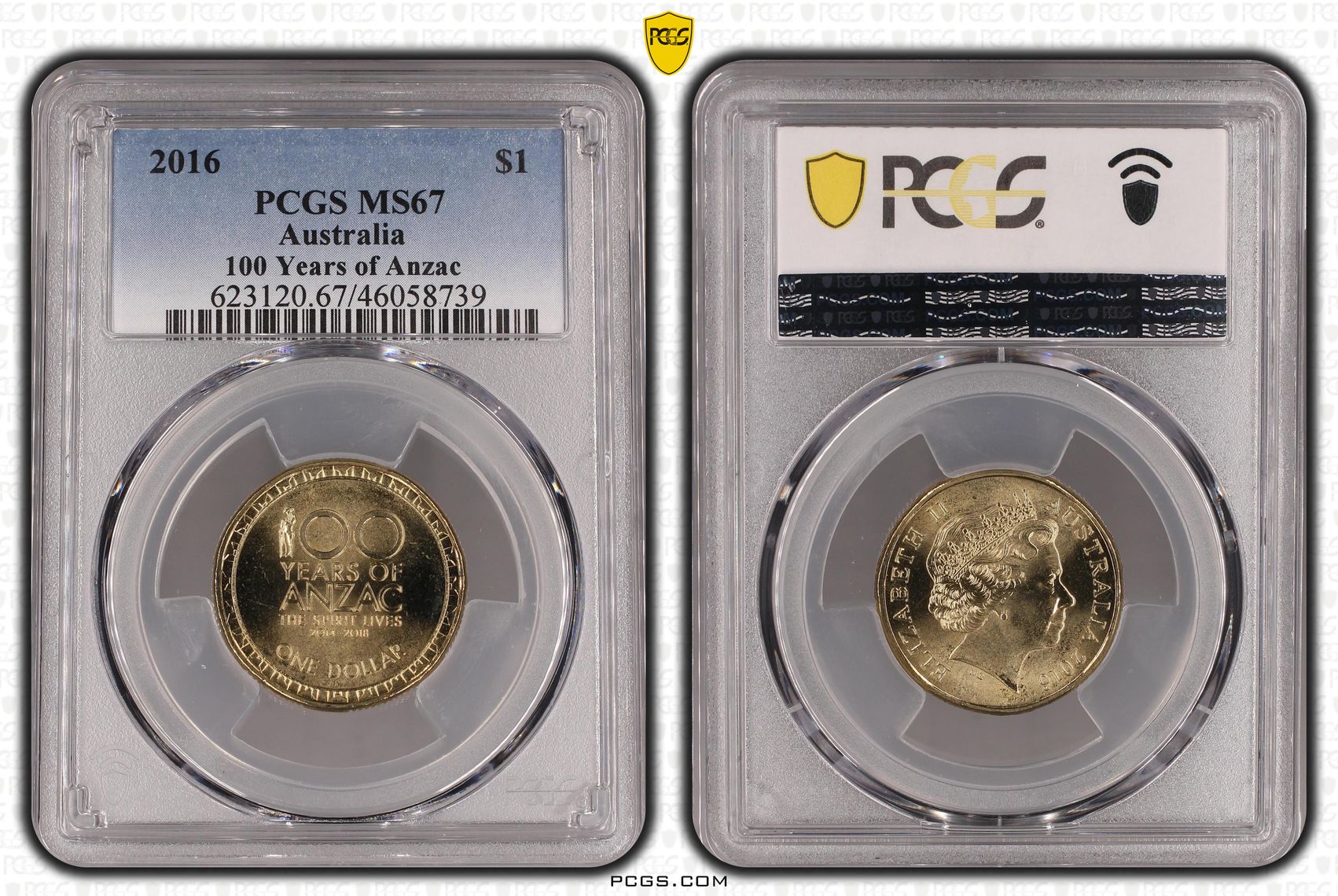 100 Years of Anzac, One Dollar, 2016, PCGS MS67