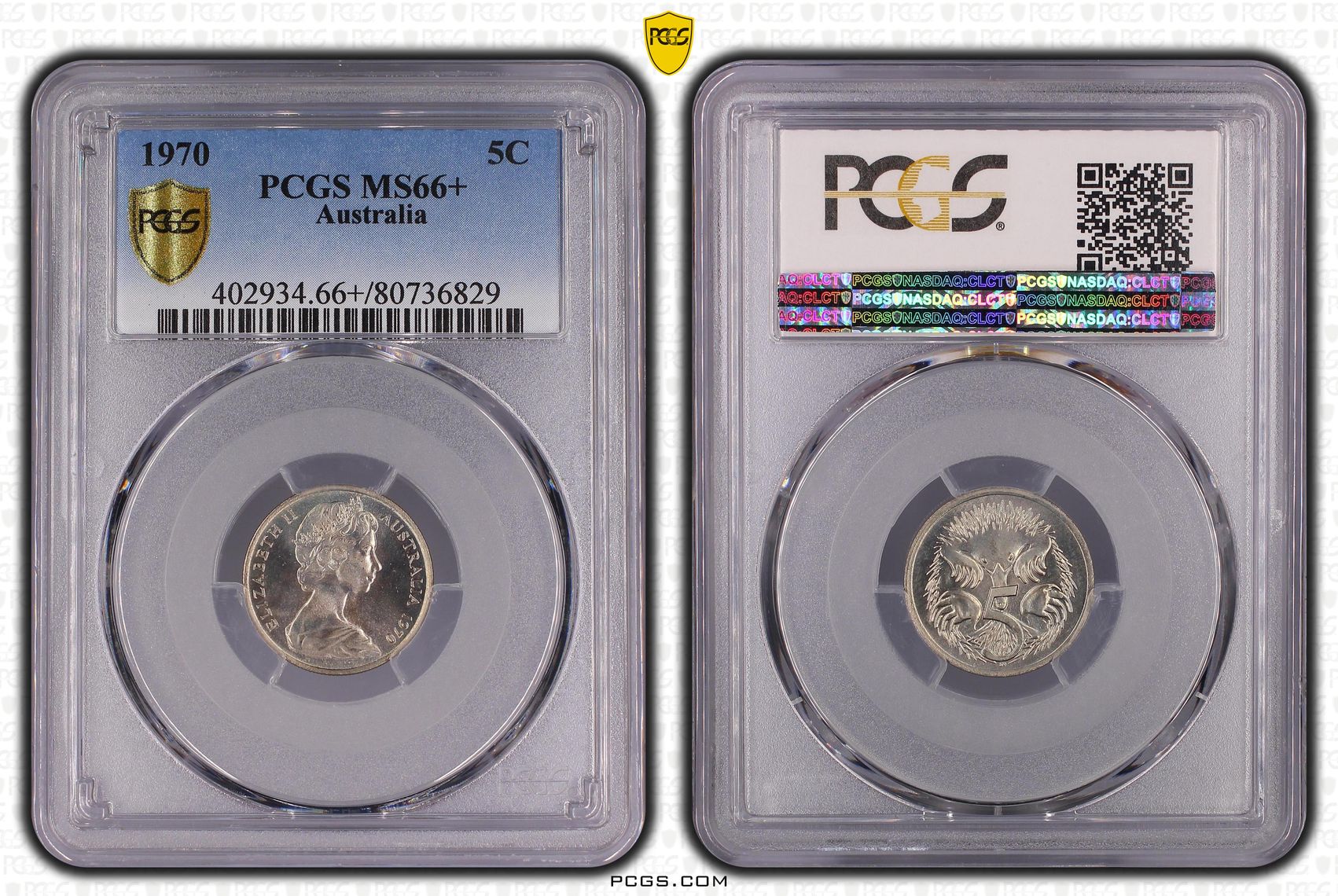 Elizabeth II, Five Cent, 1970, PCGS MS66+