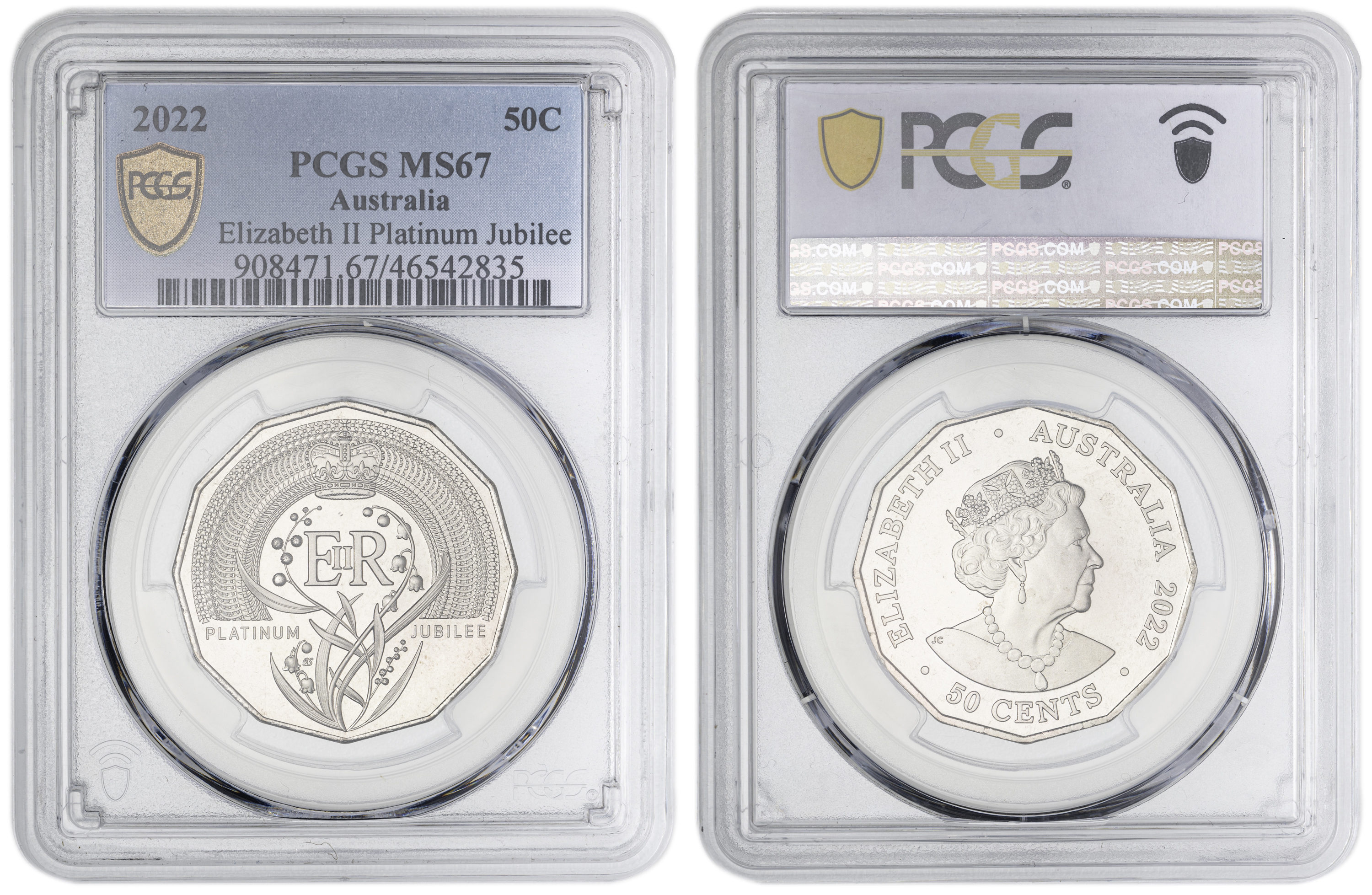 Elizabeth II Platinum Jubilee , Fifty Cent, 2022, PCGS MS67