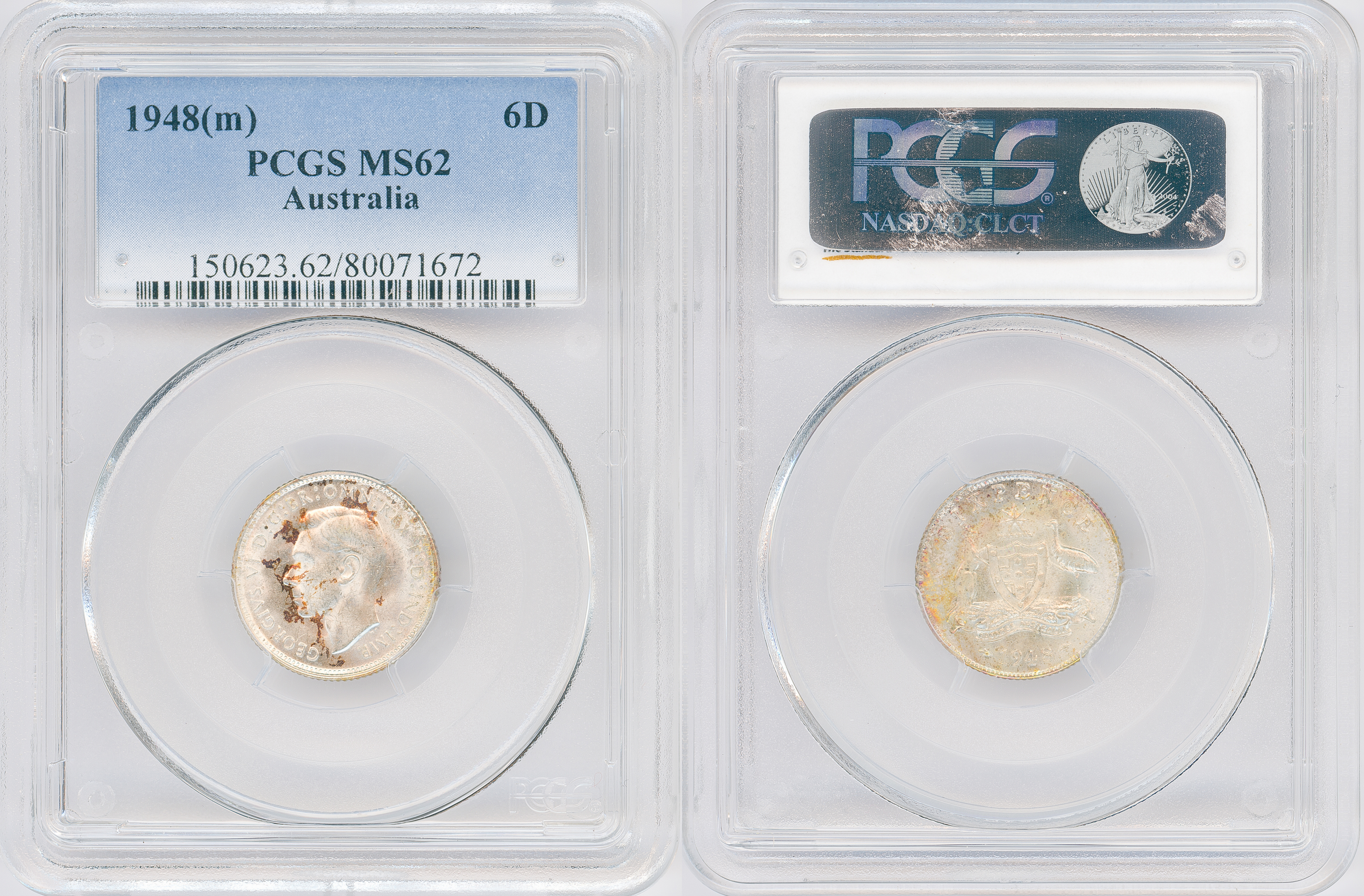 George VI, Sixpence, 1948(m), PCGS MS62