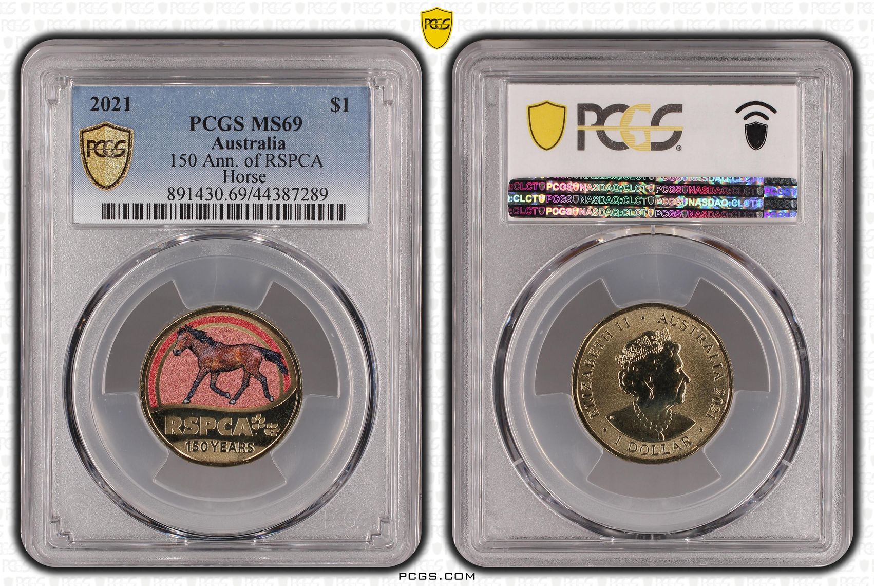 2021 Australia One Dollar, $1 150 Ann. of RSPCA Horse PCGS - MS69 POP 9/0 -289