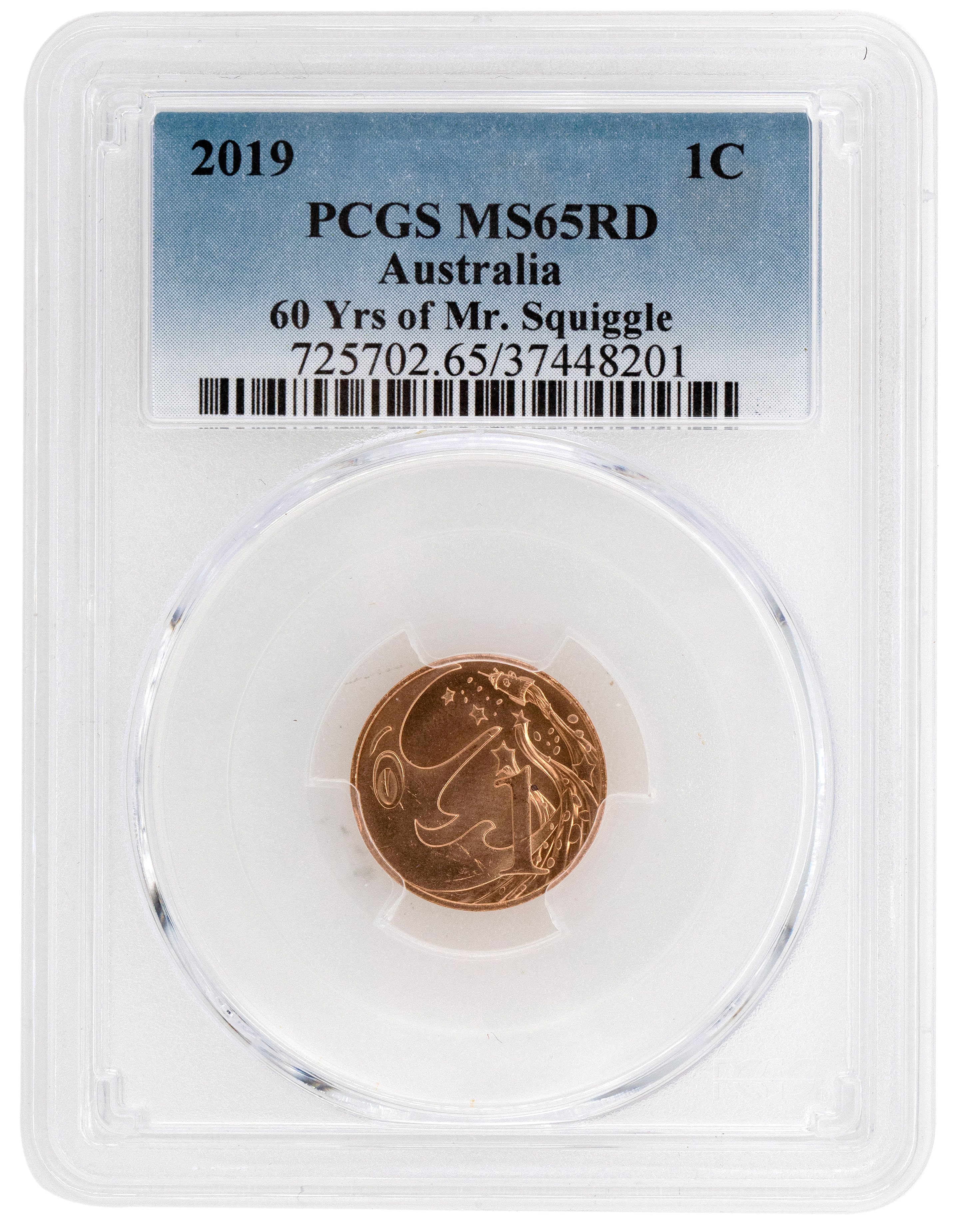 2019 Australia One Cent, 1c 60 Yrs of Mr. Squiggle PCGS - MS65RD -201