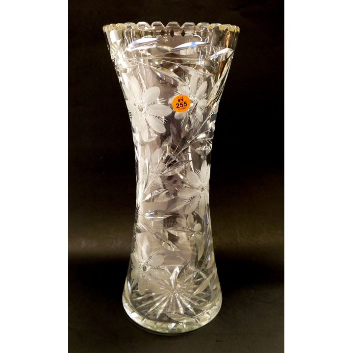Tall Cut Glass Floral Vase- 14''