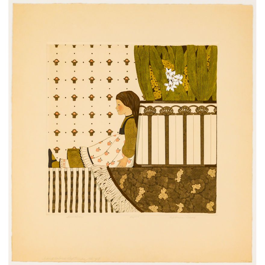 Yvonne Davis ''Houealine?'' S/N 1981 Hand Colored Etching