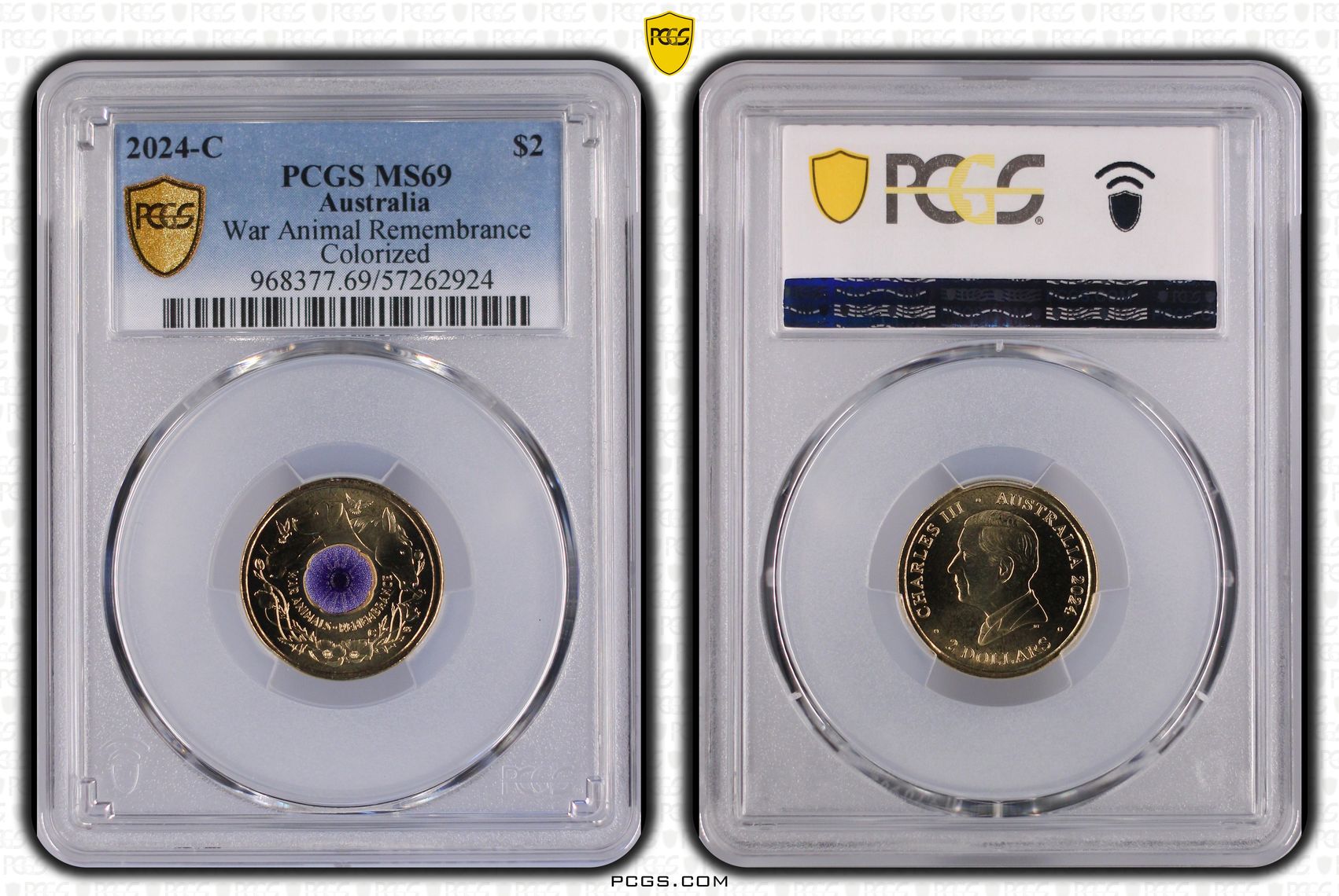 War Animal Remembrance Colourised, Two Dollar, 2024-C, PCGS MS69