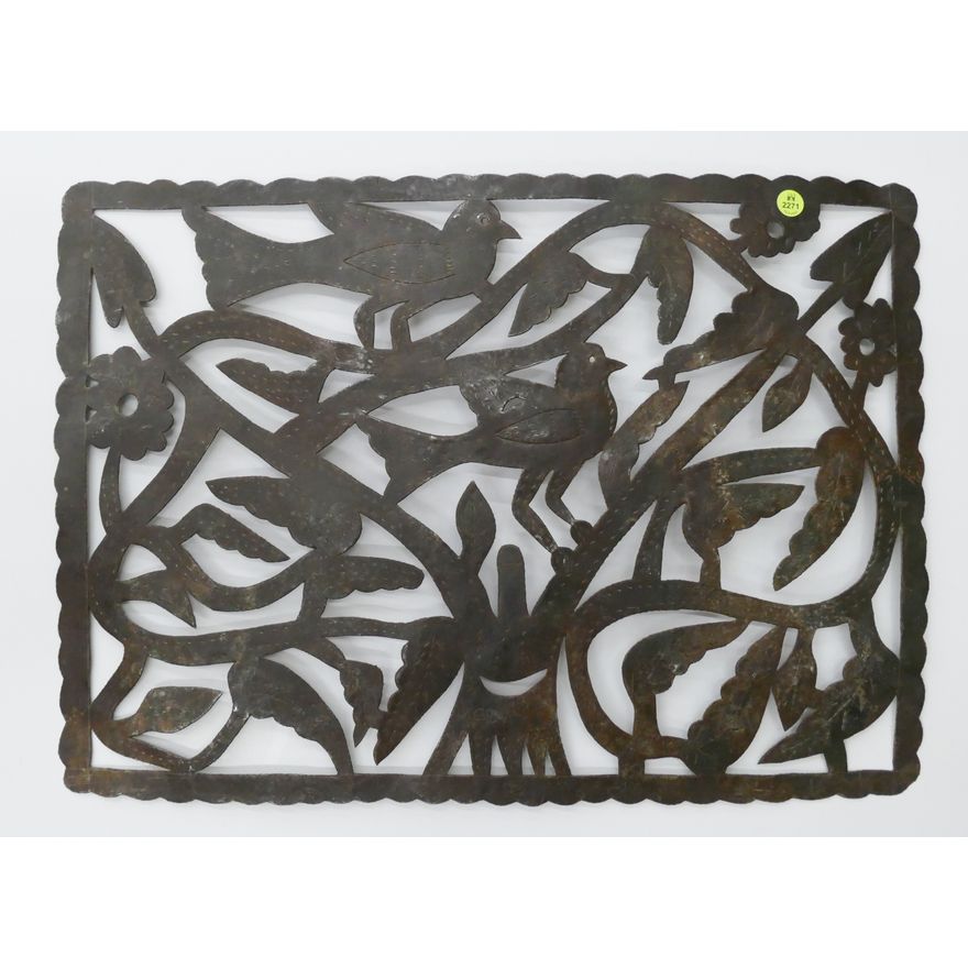 Antique Meda Signed Cut Steel Bird Panel- 17x24''