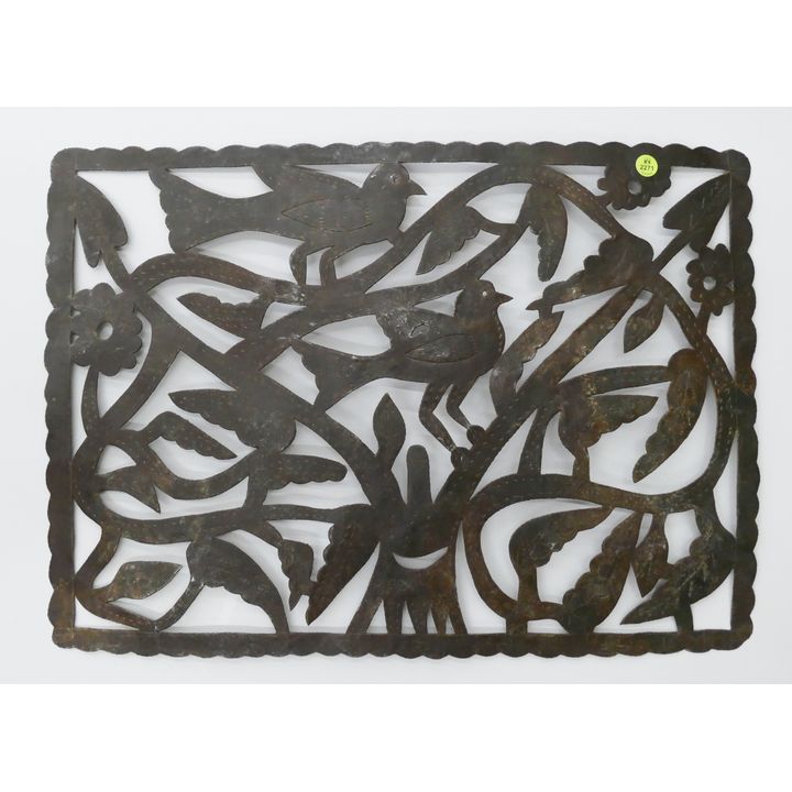 Antique Meda Signed Cut Steel Bird Panel- 17x24''