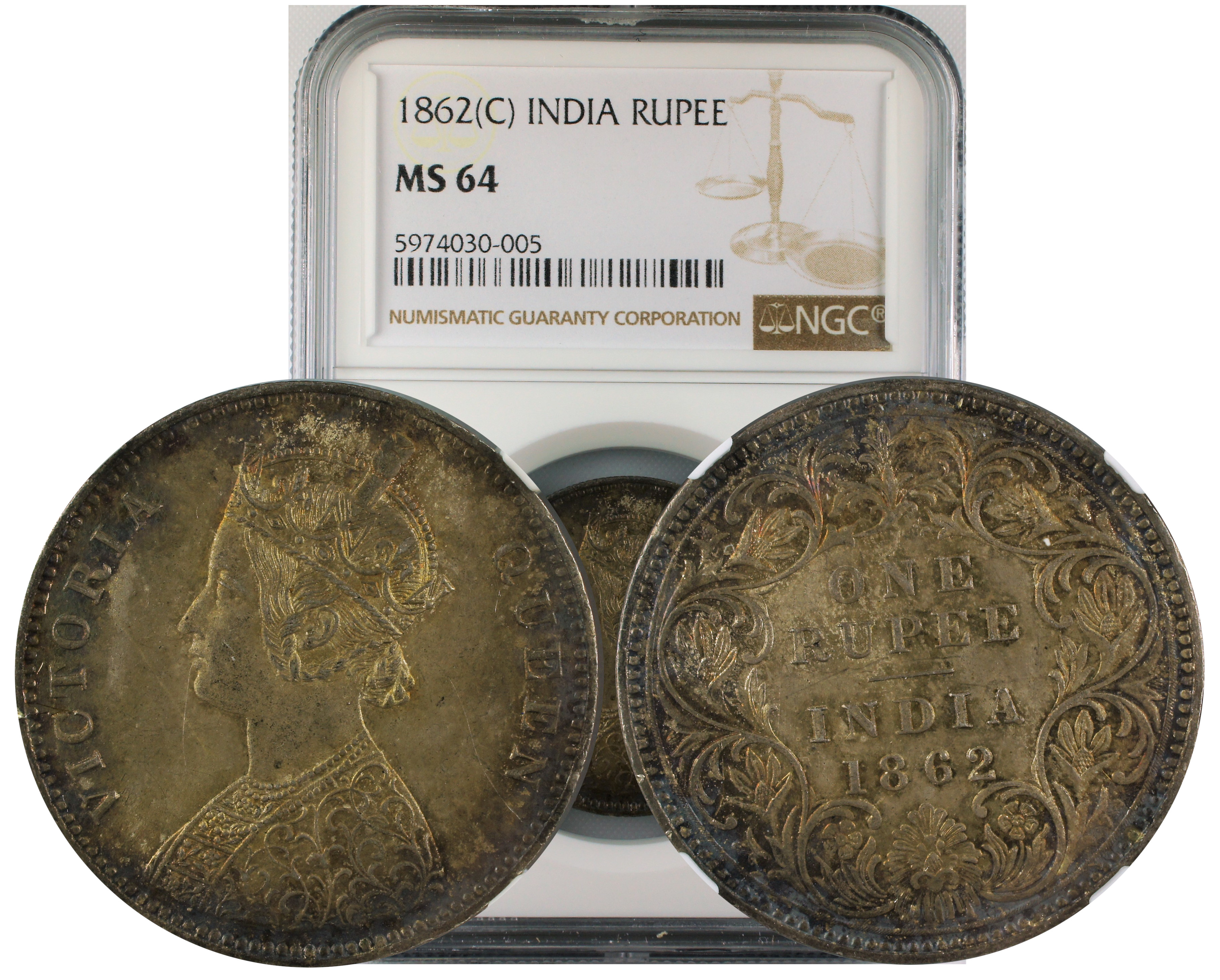 1862 C INDIA RUPEE MS64