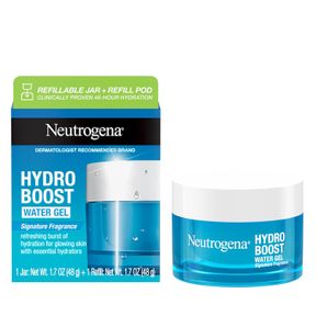NEUTROGENA HYDRO BOOST WATER GEL FACE MOISTURIZER STARTER KIT, INCLUDES REFILLABLE JAR + REFILL POD, WITH HYALURONIC ACID FOR A BU