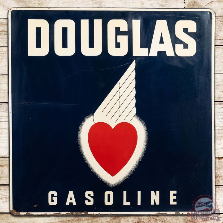 Douglas Gasoline Embossed SST Sign w/ Heart Logo