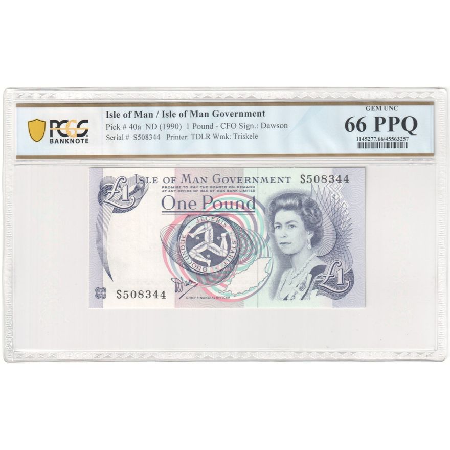 Isle of Man, Elizabeth II, Isle of Man Government, TDLR, CFO Sign. Dawson, Wmk: Triskele, 1 Pound, ND (1990), PCGS - Gem UNC 66 PPQ