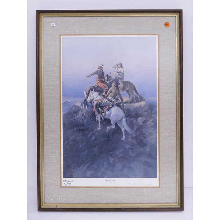 C.M. Russell 'The Scouts' Numbered Print Framed- 29x21''