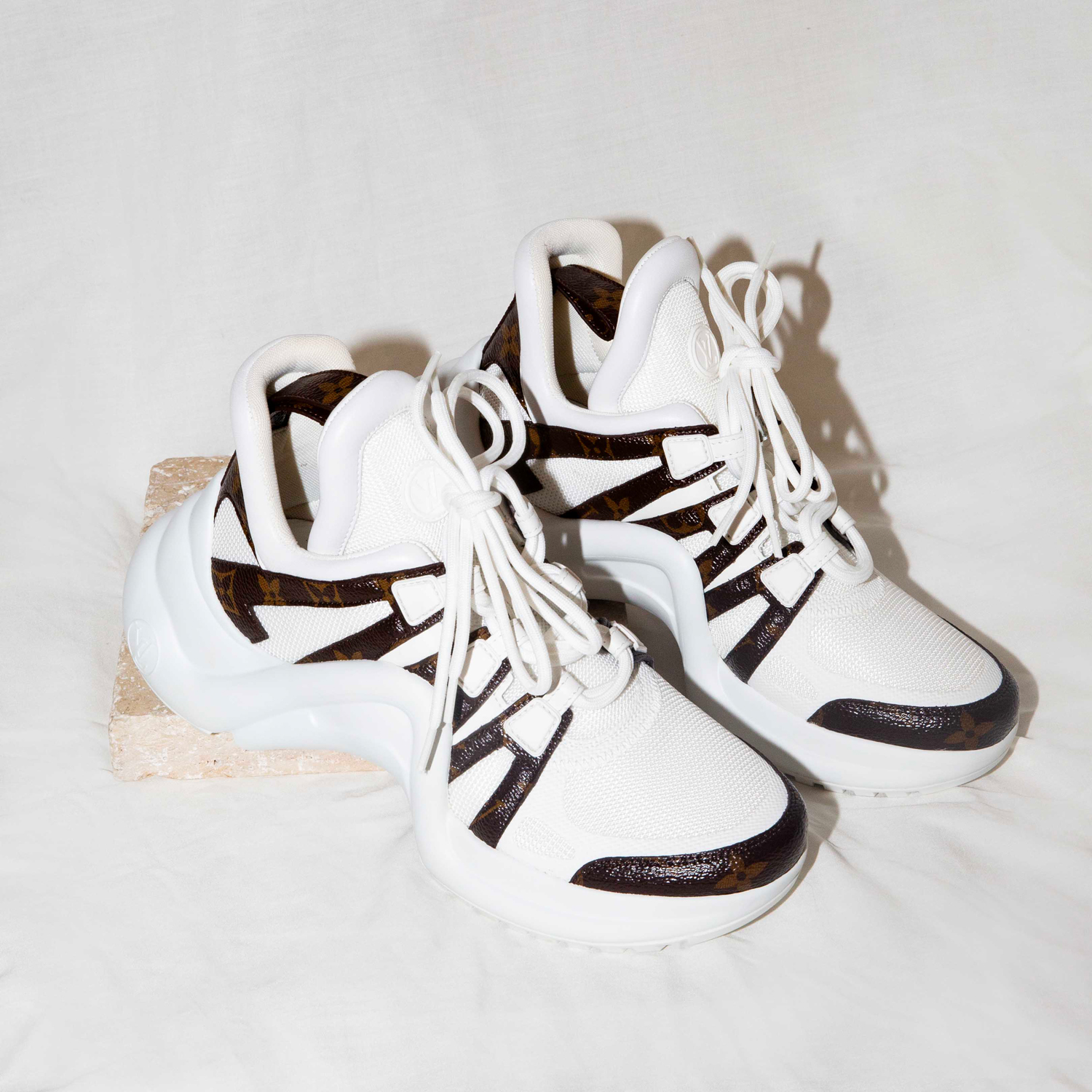 13 · Louis Vuitton "Archlight" Sneakers in White and Monogram Size 37 1/2