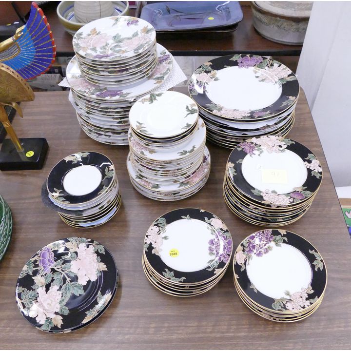 91pc Fitz & Floyd 'Cloisonne Peony' Pattern Porcelain Dishes