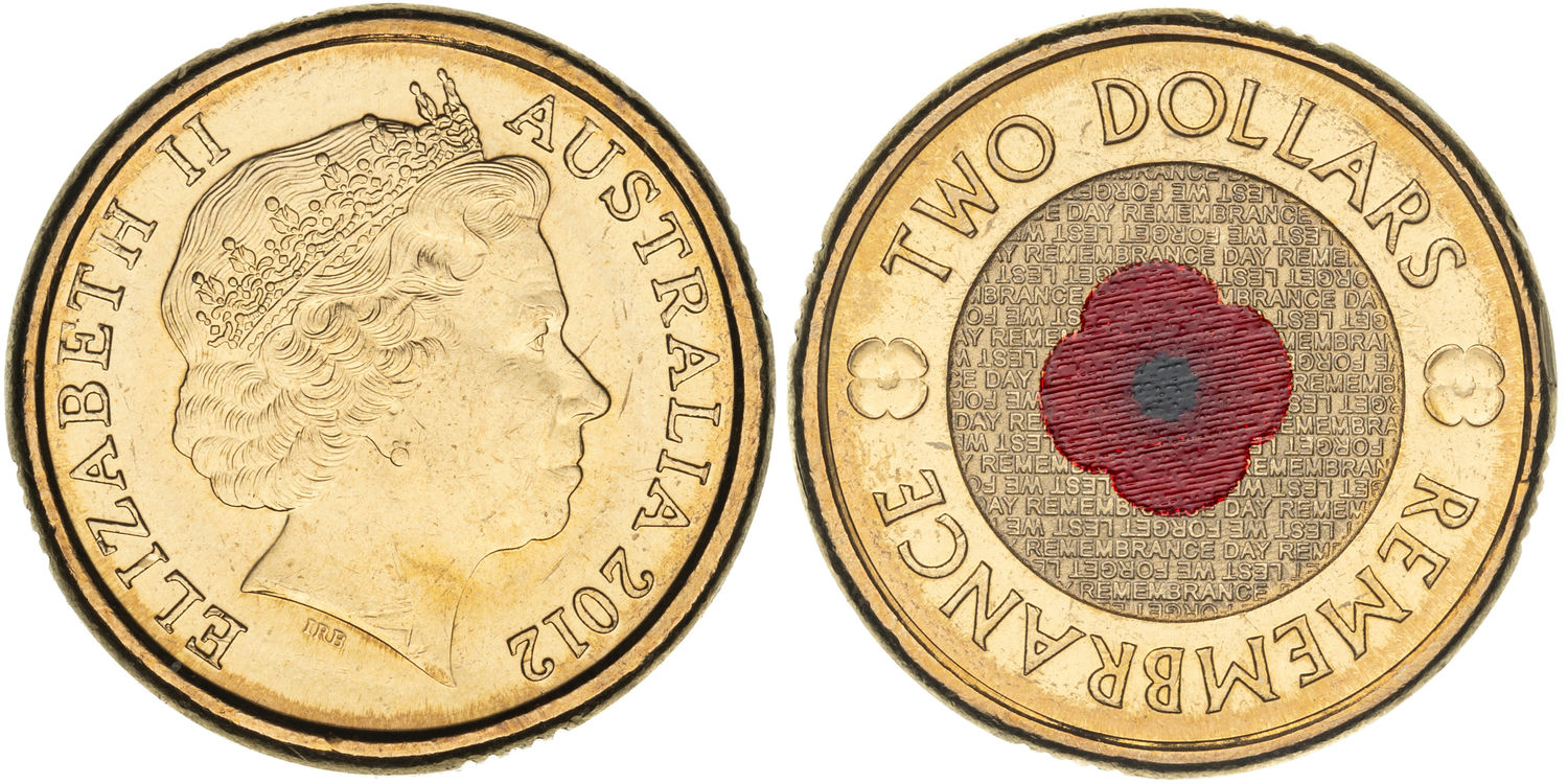 Elizabeth II, Remembrance Day Red Poppy, Two Dollars, 2012, aUNC - UNC