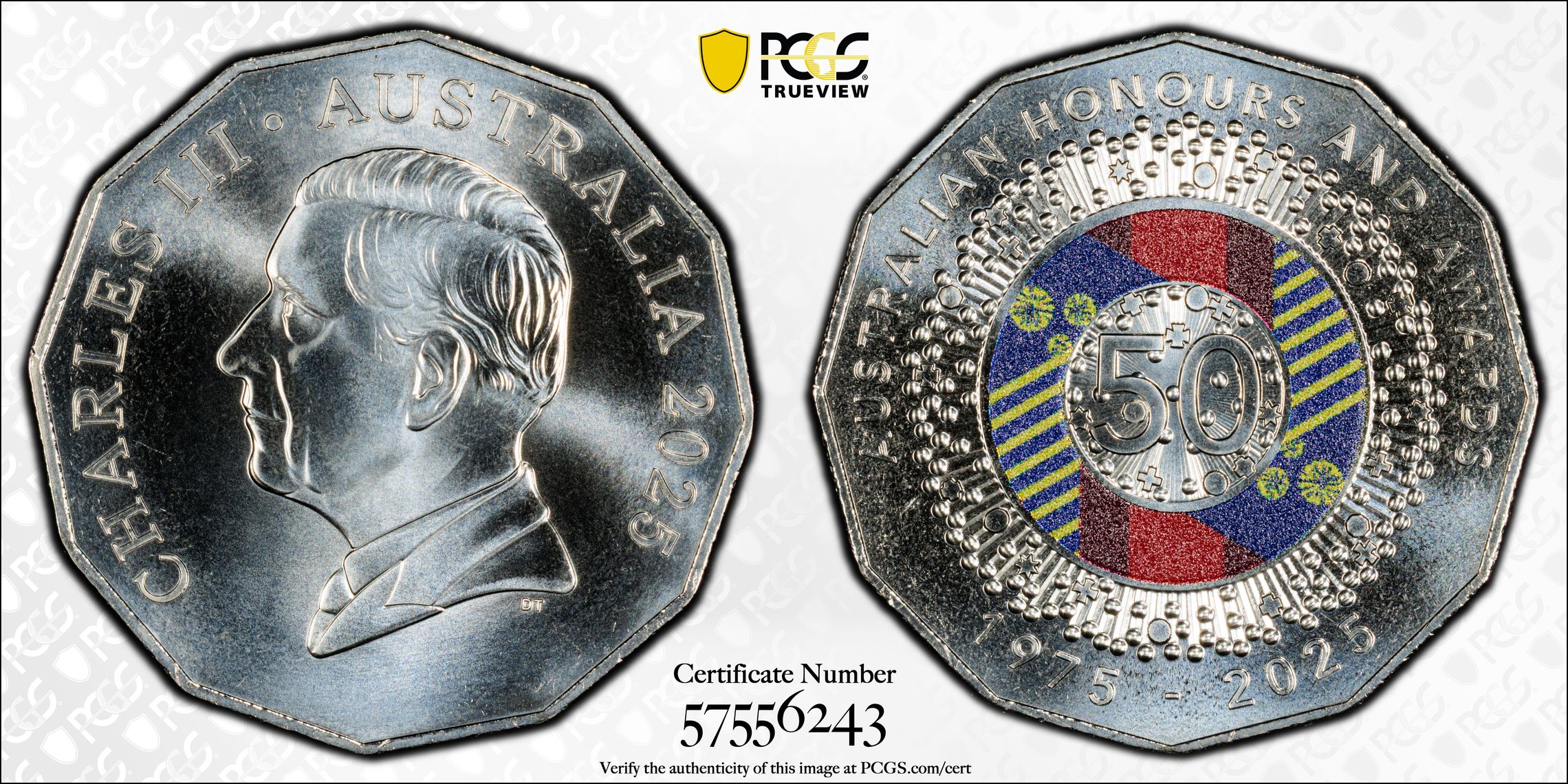 Honours and Awards CuNi Colourised, Fifty Cent, 2025, PCGS MS69
