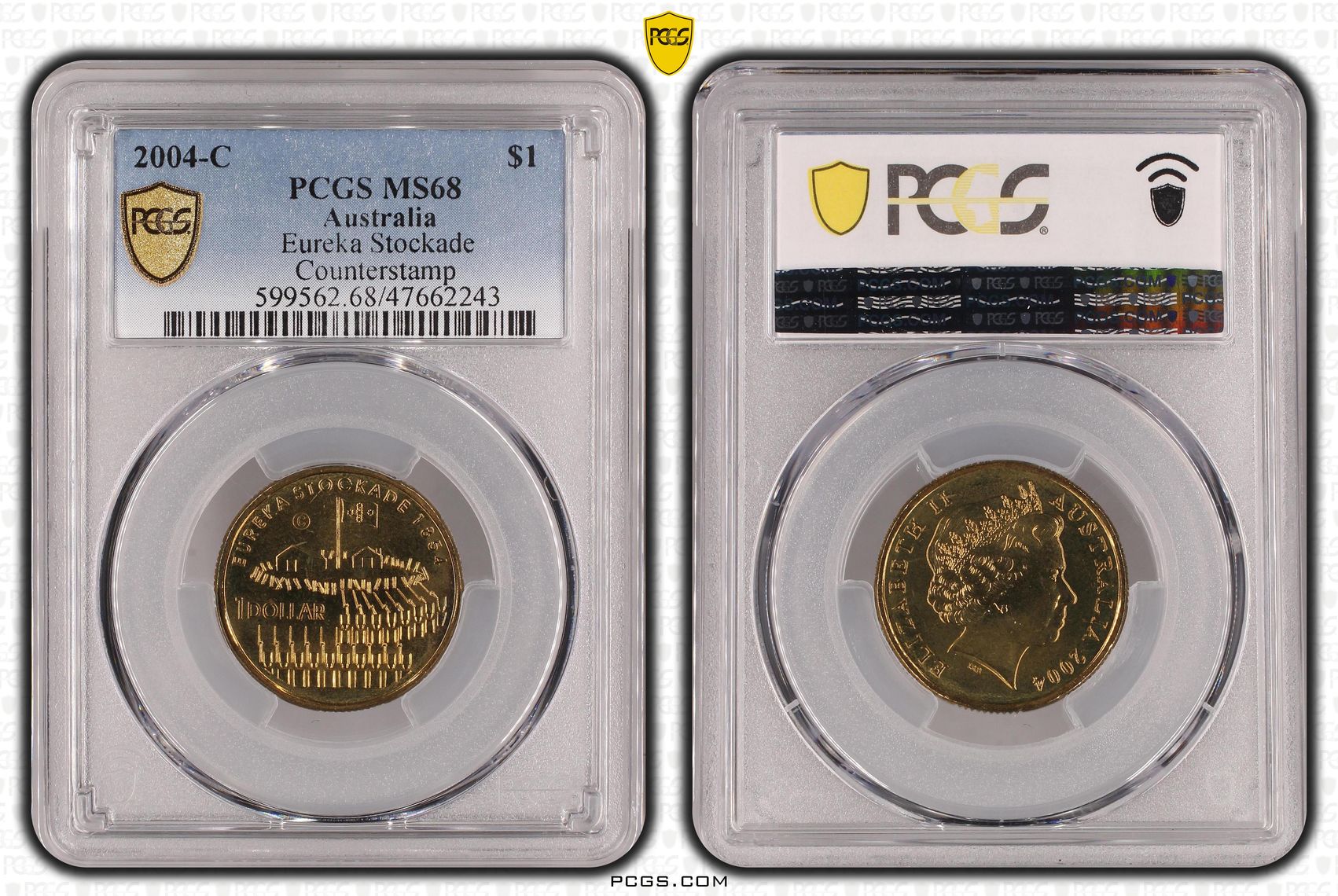 Eureka Stockade Counterstamp, POP 10/0, One Dollar, 2004-C, PCGS MS68