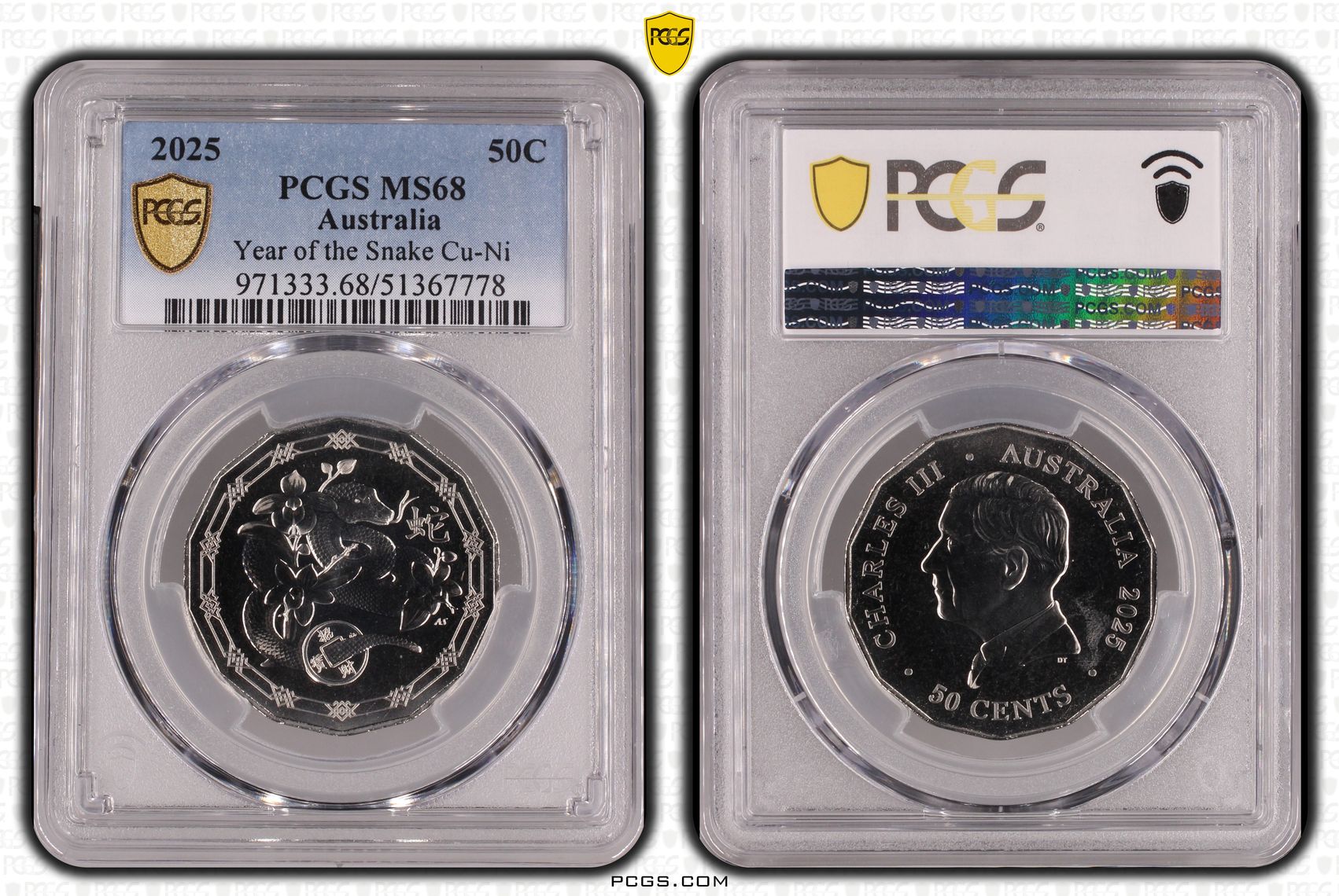 Year of the Snake Cu-Ni, Fifty Cent, 2025, PCGS MS68