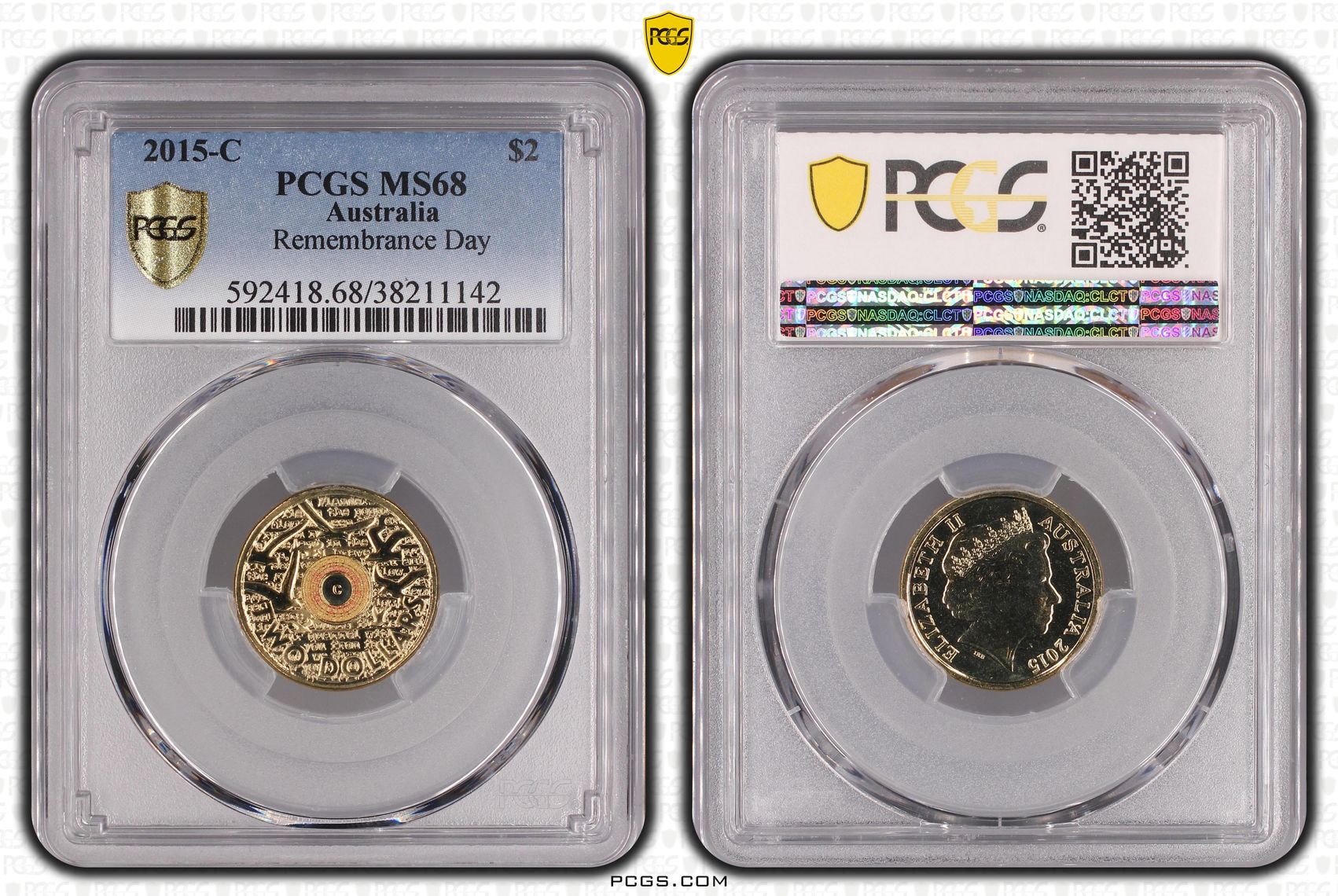 2015-C Australia Two Dollar, $2 Remembrance Day PCGS - MS68 -142