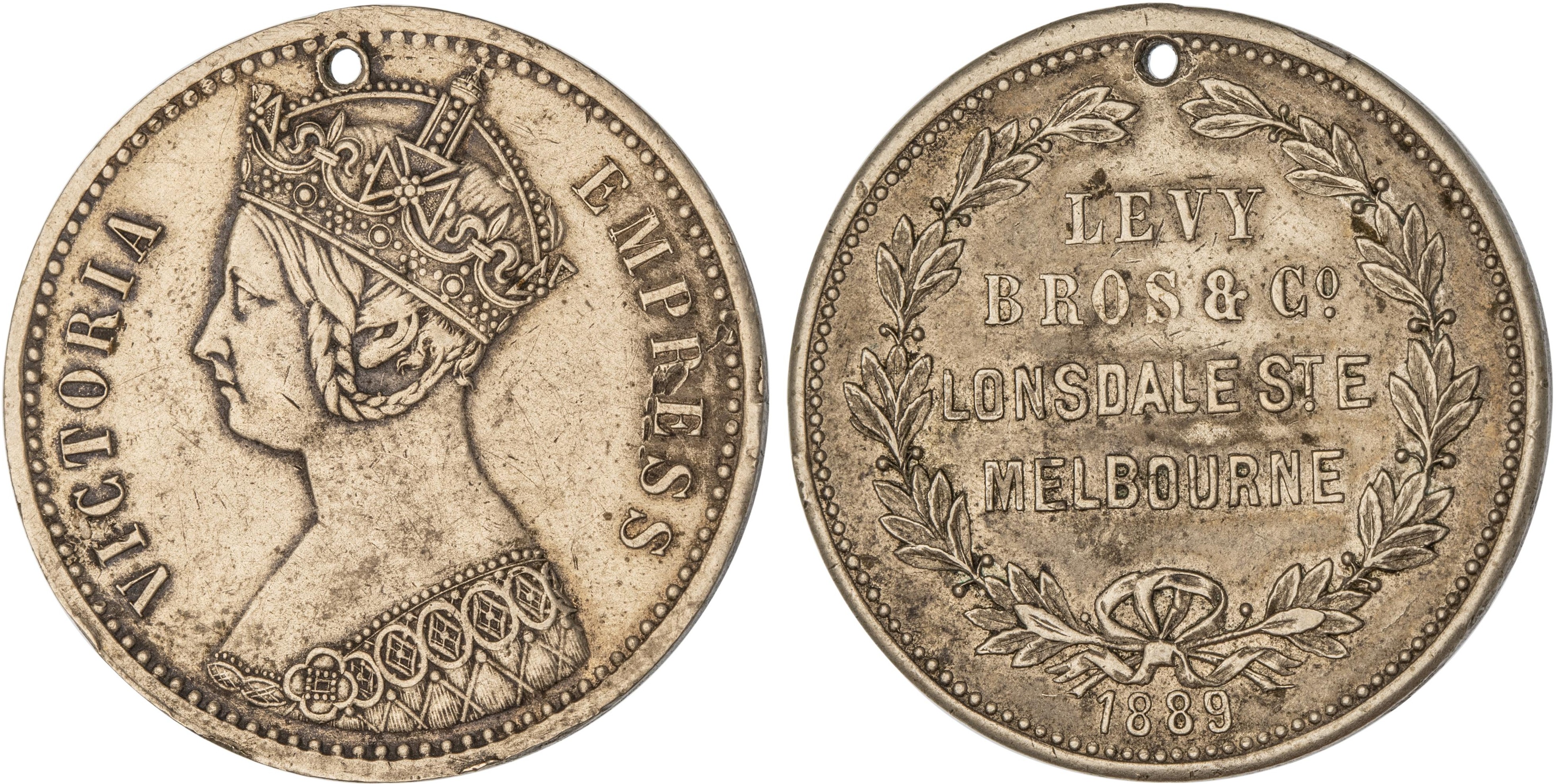 Melbourne, Victoria, Levy Brothers & Co., Check Piece, 1889, VF