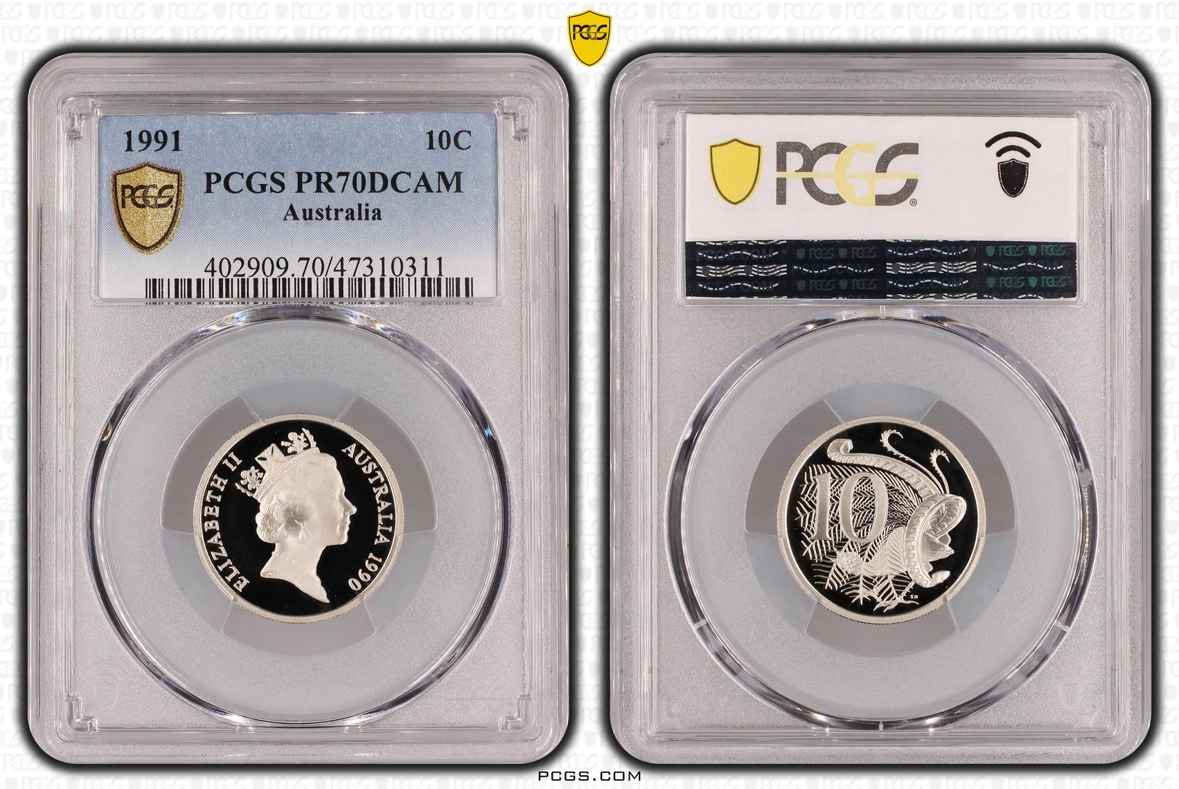 Elizabeth II, Ten Cent, 1990, PCGS PR70DCAM