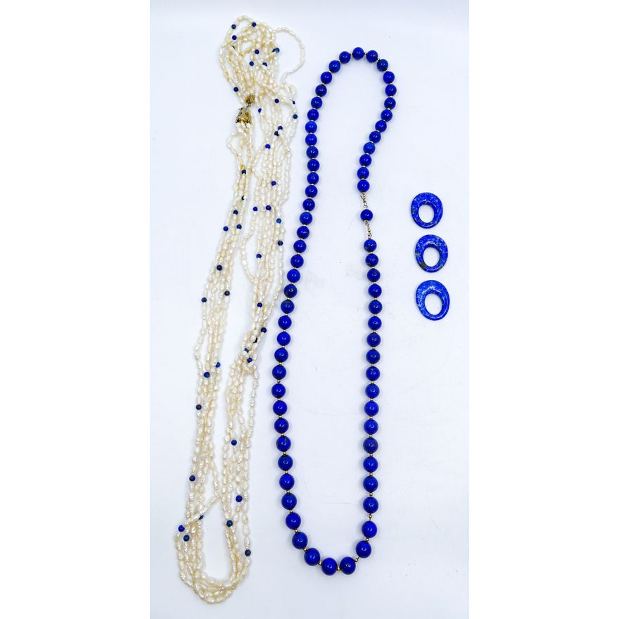 Group 5pc Chinese Rice Pearl and Lapis Necklaces etc.