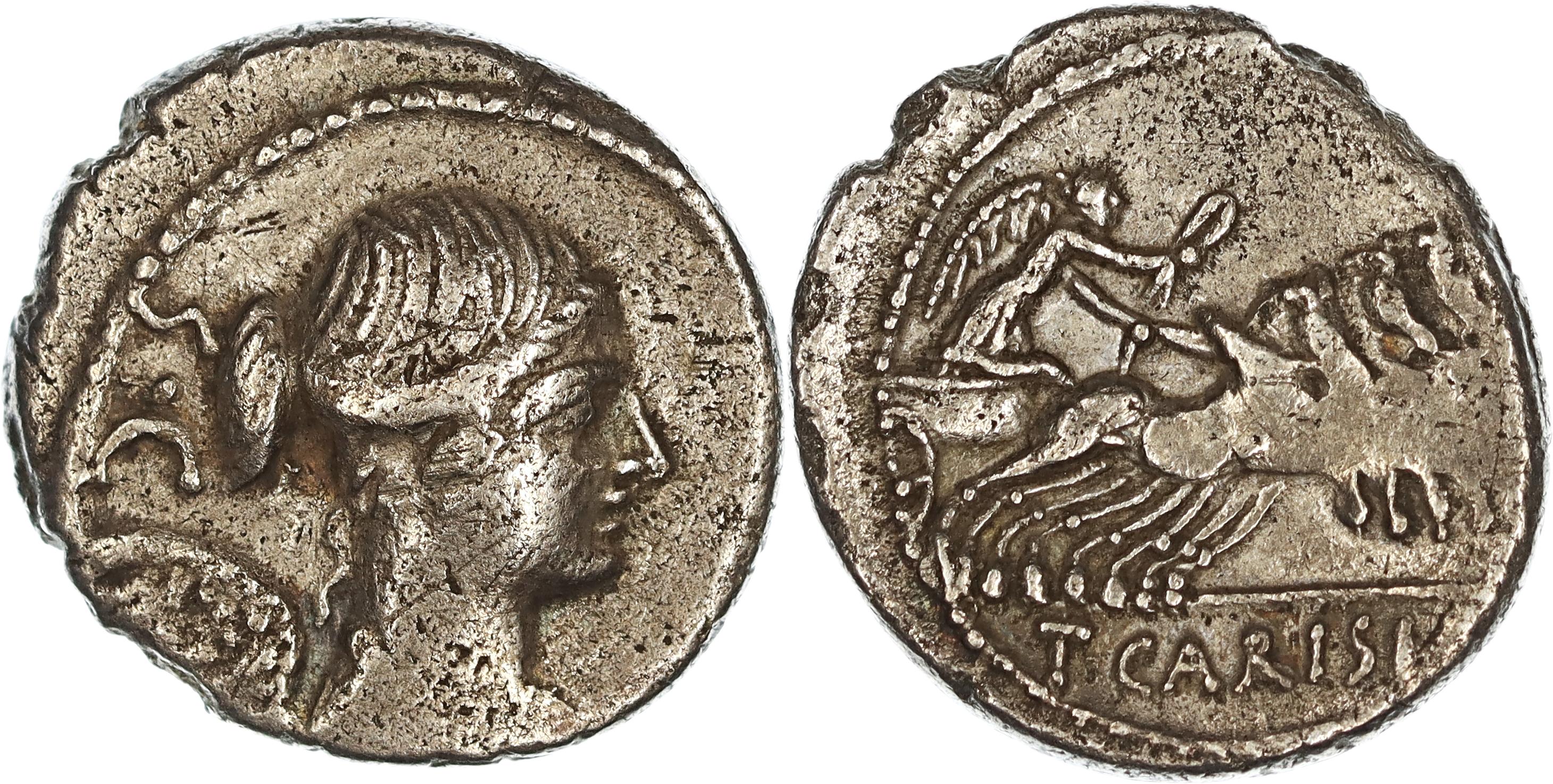 Roman Republic, Imperatorial Period, T. Carisius, Silver Denarius, 46 BC, nVF