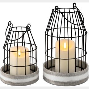 HOMEMORY FARMHOUSE LANTERN DECOR, 2PCS MODERN CANDLE LANTERN METAL RUSTIC CANDLE HOLDER HOME DECORATIONS FOR LIVING ROOM FIREPLACE