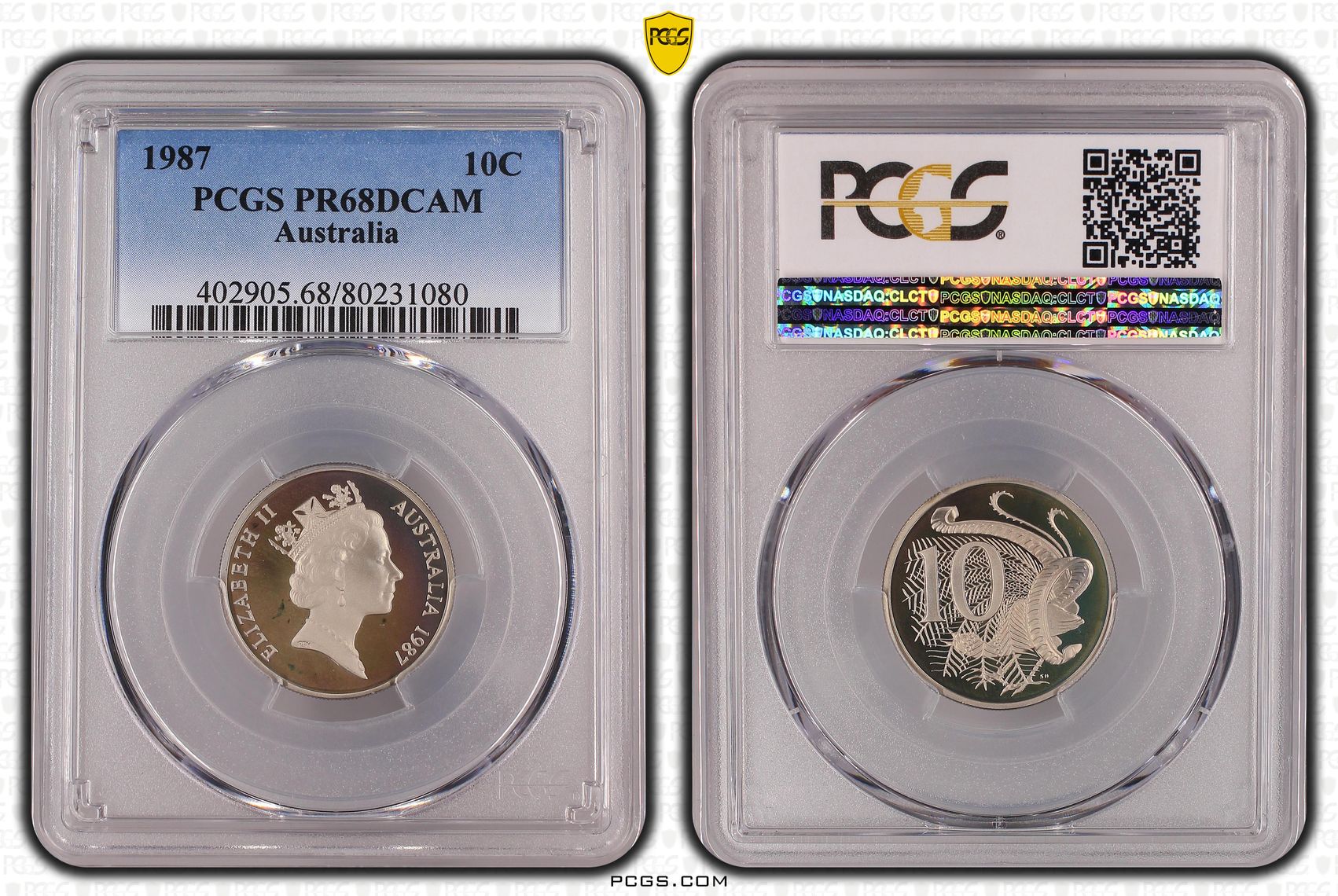 Elizabeth II, Ten Cent, 1987, PCGS PR68DCAM