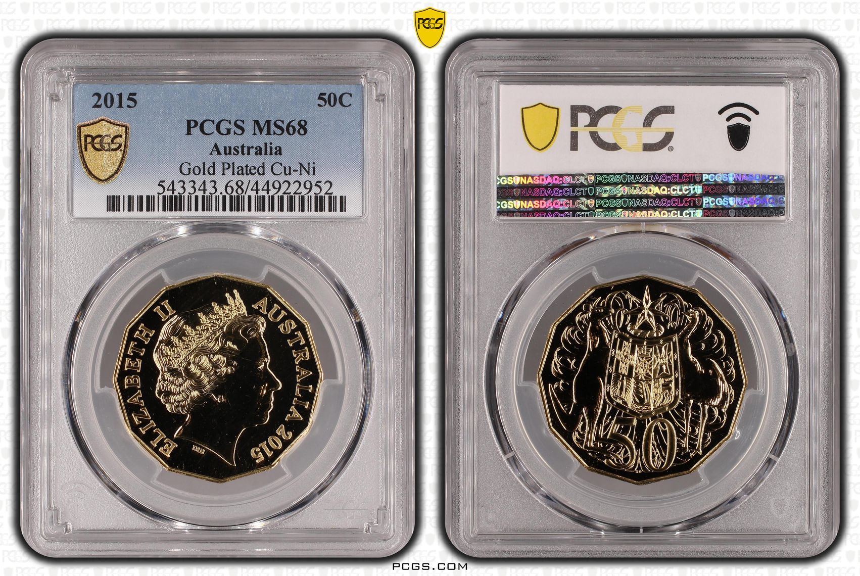 Gold Plated Cu-Ni, Fifty Cent, 2015, PCGS MS68