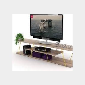 TARS MODERN ARTSY DESIGN TV STAND UNIT WITH OPEN MEDIA SHELF - SONOMO YELLOW