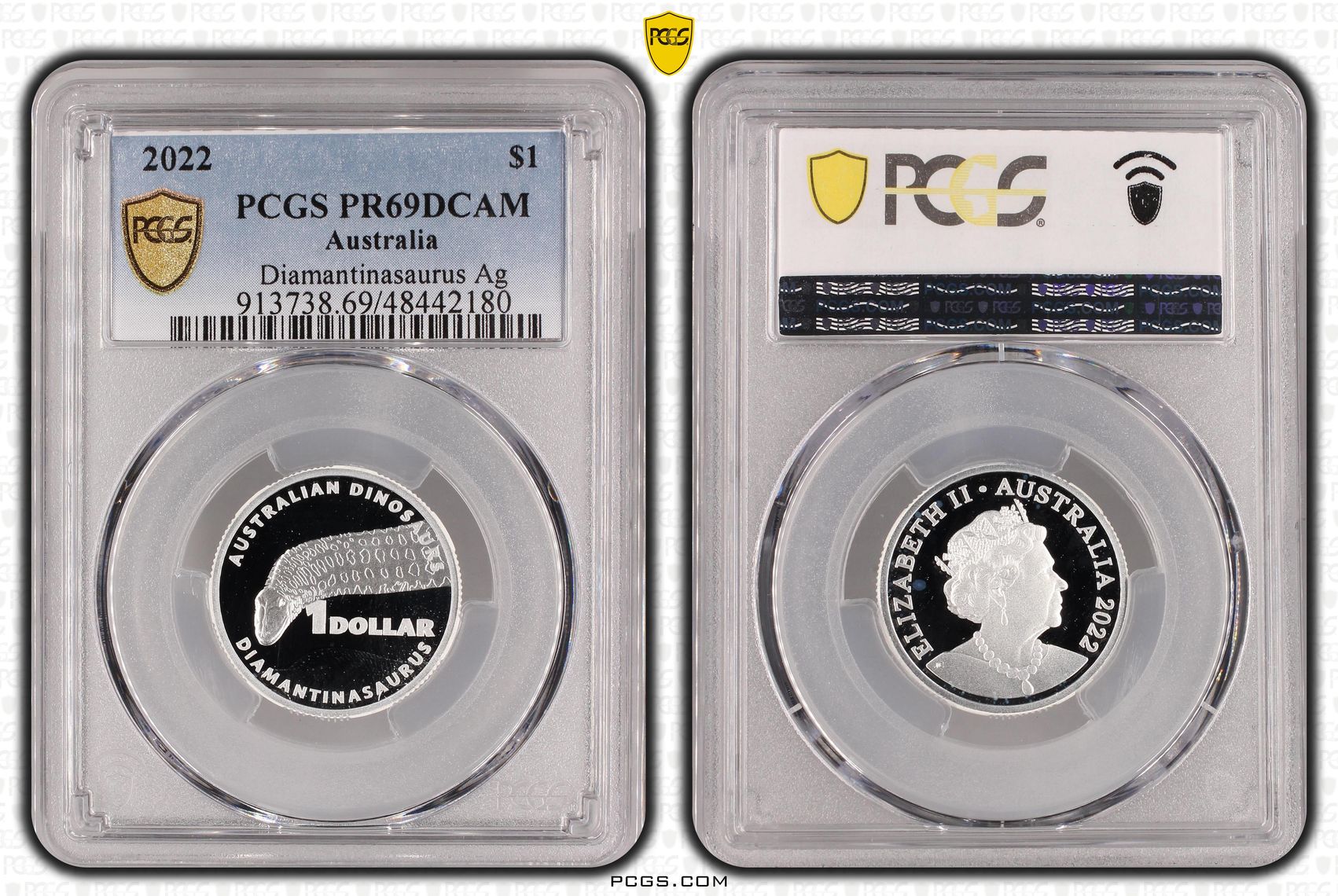 Elizabeth II, Diamantinasaurus Silver, One Dollar, 2022, PCGS PR69DCAM